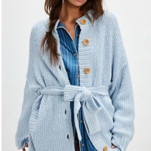 Cozy Blue Knit Cardigan with Belt